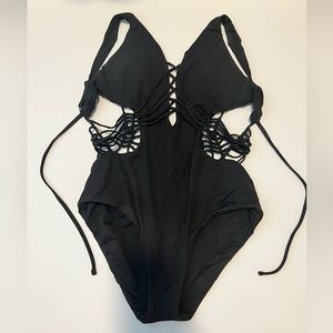 Becca large deep v black one piece